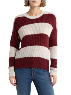 Madewell Rosario Stripe Alpaca Blend Sweater NWT XL Burgundy & Heather Cloud
